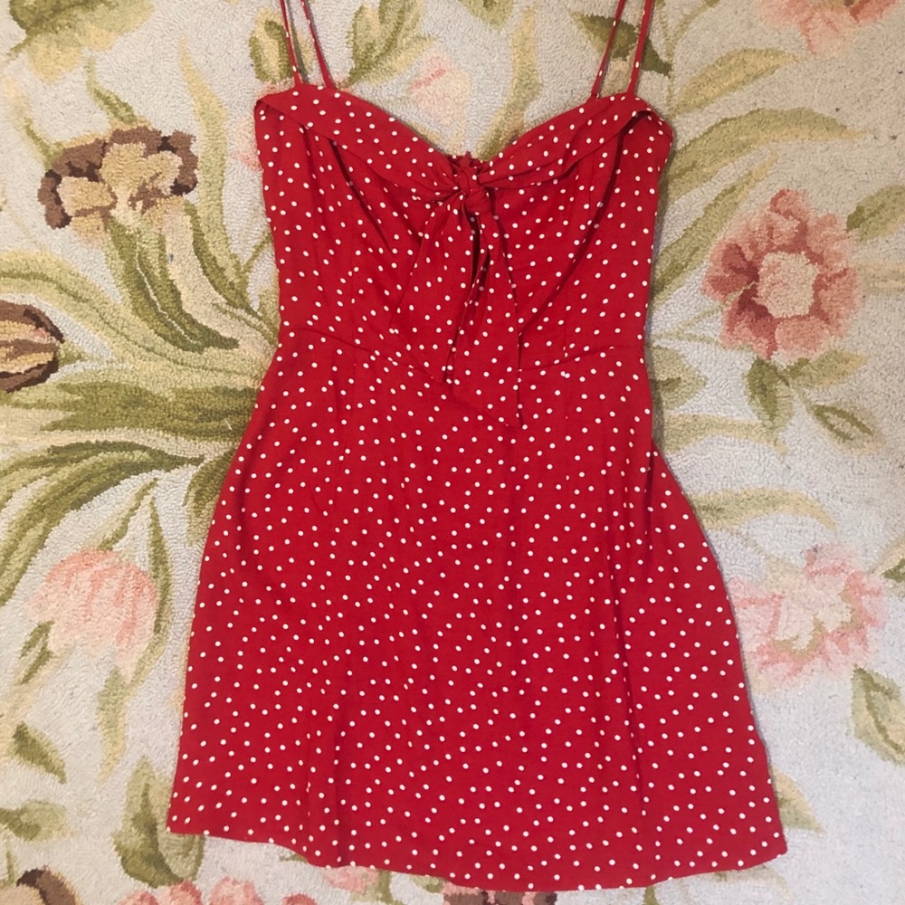reformation red polka dot dress